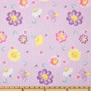  44 Wide Happy Flowers Tossed Flowers Lavender Fabric By 