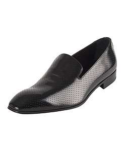 Prada Mens Black Perforated Leather Dress Loafer  