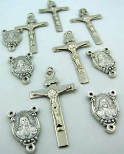 Crucifix Sacred Heart Cross Rosary Silver P Rare Lot 10  