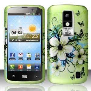 VMG LG Nitro HD Hard Design Case Cover   Green Flower & Butterflies 