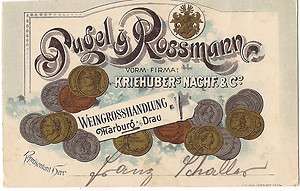 Pugel & Rossmann Firm, Wine Wholesalers, Austrian Advertising Card 