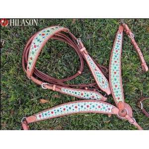   Ostrich Leather Bridle Breast Collar Set With Reins