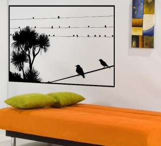 Tree branch Birds on Wire Mural Wall Decor Vinyl Decal  