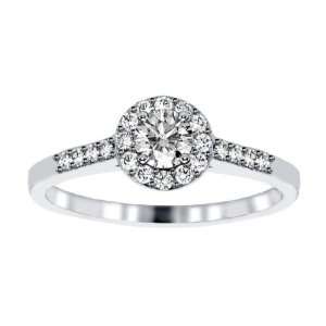  0.65 CT TW Halo Pave Accented Round Diamond Engagement 