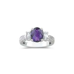  0.50 Cts Diamond & 1.69 Cts Amethyst Ring in 18K White 