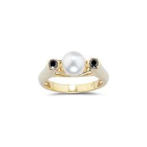  0.21 Cts Black Diamond & Pearl Ring in 14K Yellow Gold 8.5 