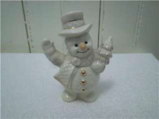 Lenox Porcelain Snowman w/Tree Figure Gold Trim  