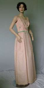 Vintage Womens Dress Peach Taffeta 50s Bead Embroidery  