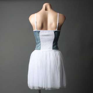 White Jean Lace Up Bustier Tulle Punk Princess Dress L Size  