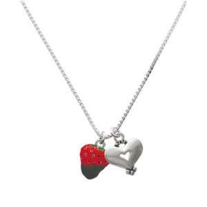  3 D Chocolate Dipped Strawberry and Silver Heart Charm 