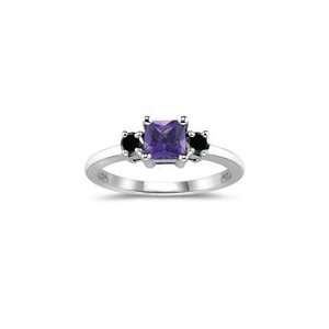 22 0.26 Cts Black Diamond & 0.69 Cts Amethyst Ring in 14K White Gold 