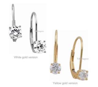 All Natural G H/SI Diamond Solitaire 14K Gold Lever Back Earrings 