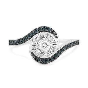   Sterling Silver Blue And White Round Diamond Promise Ring (1/4 cttw