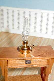 Dollhouse Miniature ~ Brass Hurricane Lamp With Glass Globe ~  
