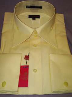 Mens Cool Yellow High Collar French Cuff Dress Shirt  