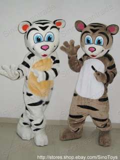 WHITE TIGER AND BROWN TIGER 2 CARTOON MASCOTS COSTUMES  