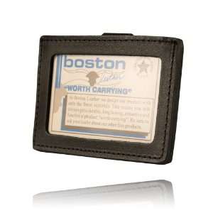   Leather Clip on Horizontal Id Holder (Black Leather) 