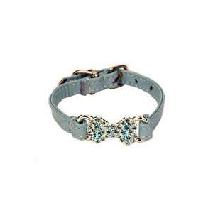  Blue Leather Swarovski Crystal Bone Dog Collar (XSmall 