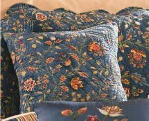 COLONIAL WAKEFIELD BLUE FLORAL QUILTED ACCENT PILLOW 0 08246 20889 1 