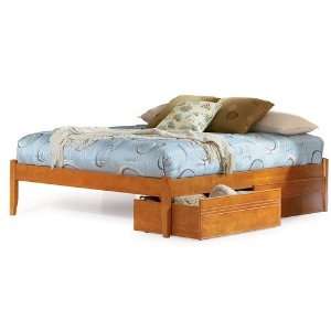   Furniture Concord Bed with Flat Panel Drawers in Caramel Latte   Queen