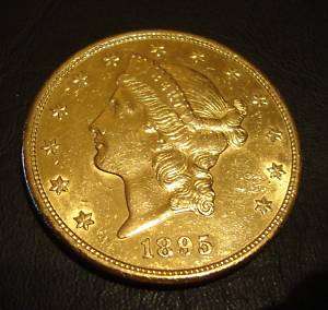 1895 S $20 DOLLAR DOUBLE EAGLE GOLD COIN AU BU BEAUTY  