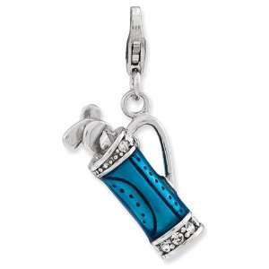   Silver Enameled 3 D Golf Bag and Clubs w/Lobster Clasp Charm Jewelry