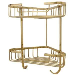  Solid Brass Two Tiered Corner Basket   Polished Brass 