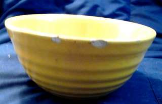 Vintage Yellow Stoneware Mixing Bowl Embossed Rings 7  