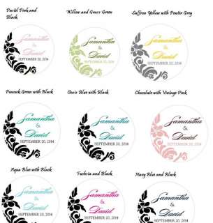 100)Personalized Damask Favor Labels Round Wedding  
