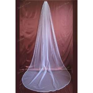   Cathedral Length Simple Satin Ribbon Hem Bridal Wedding Veil Beauty