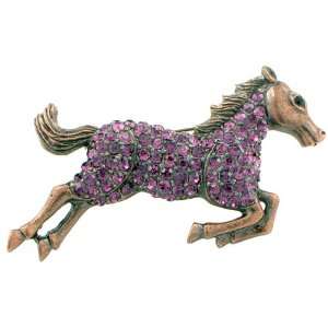   Style Amethyst Austrian Crystal Gallop Horse Purple Animal Pin Brooch