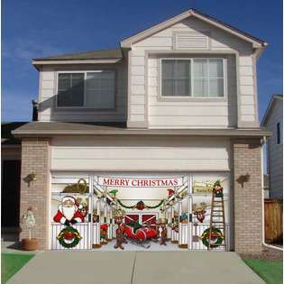 Holiday Garage Door Decor Santas Reindeer Barn Standard 2 Car Garage 