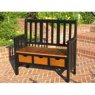 Caravan Black and oak antique finish wood acacia outdoor patio bench 