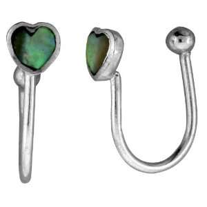 Small Sterling Silver Abalone Shell Heart Nose Ring for noses with no 
