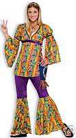 WOMENS HIPPIE BELL BOTTOM 70S COSTUME 3 PC OUTFIT STD  