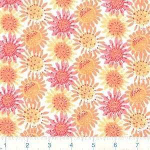  45 Wide Bing Daisies Allover White & Rose Fabric By The 