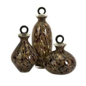  Set of 3 Hand Blown Elegant Mottled Decorative Glass Bottles 