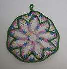Gorgeous Vintage Hand Crocheted Pot Holder Variegated Flower with 