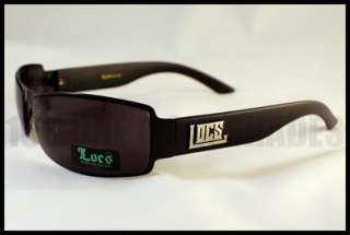 LOCS Sunglasses Gangster Style Mens Dark BLACK Lens GUN METAL Frame 
