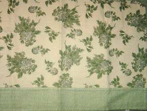 Toile Rose Floral Gray Green Cream Gingham Trim Valance  