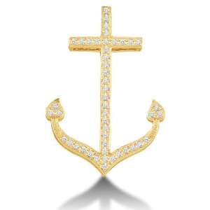  10K Yellow Gold Anchor Cross Micro Pave Set Round Diamond 