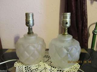 Pair Vintage Quilted Frosted Glass Lamp Bases AW  