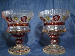   Antique Red & Yellow Bohemian Glass Vases Top Quality Mint Cond  