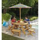  Octagon Table & 4 Benches with Multi striped Umbrella 