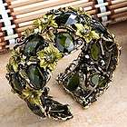Green Crystal Flower Rhinestone Bangle Bracelet 1.3 CH