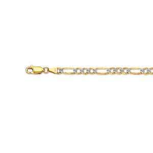  14K Two Tone Gold Pave Classic Figaro Chain Bracelet   4 