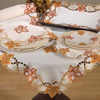   Cutwork Autumn Maple Leaf Ivory Tablecloth 36 54 Square New  