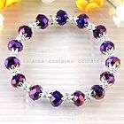 1PC Purple Faceted Glass Flower Crystal Spacer Beads Stretchy Bracelet 