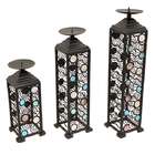 ecWorld Black Noir Color Fusion Metal Pillar Candle Holders   Set of 3