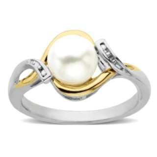 freshwater pearl and diamond accent ring sterling silver and 10k gold 